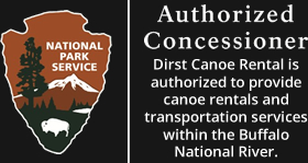 National Park Service - Authorized Concessioner - Dirst Canoe Rental is authorized to provide canoe rentals and transportation services within the Buffalo National River.